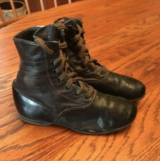 Antique Victorian Childs Black Lace Up Shoes/boots