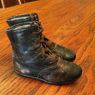 Antique Brown Leather Child Shoes/boots Lace Up