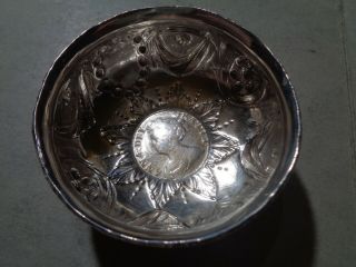 Rare British Solid Silver Xviii Century Ash Tray With A Coin