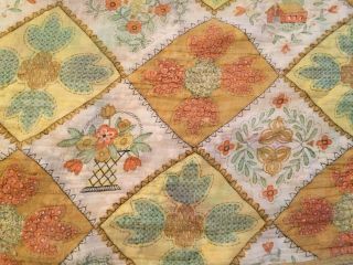 Vtg Distressed Quilt Look Floral Light Blanket 70 " X50 " Yellow Roses Reversible