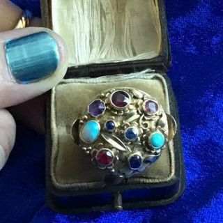 Large Antique Victorian Solid 9ct Gold & Real Gemstones Unique Statement Ring