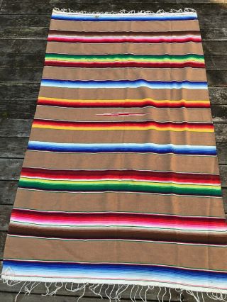 Vintage Large Mexican Saltillo Serape Blanket Wool Decor Hand Woven 46 " By 78 "