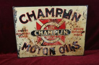 Vintage Champlin Motor Oil Sign Embossed Tin Old Gas Station