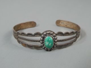 Vintage Native American Southwestern Sterling Turquoise Hammered Cuff Bracelet