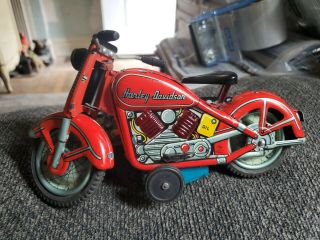 1958 Red Vintage Harley Davidson Red Motorcycle Rare Tin Toy Made In Japan