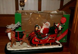 Vintage Holiday Creations Animated Musical Santa With Reindeer And Sleigh - Box