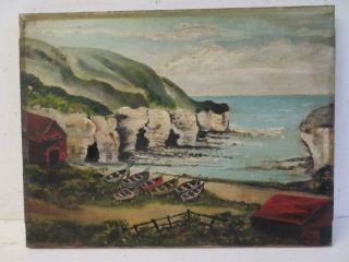 Really Old Painting Antique Oil Beach Cove Signed Fryer