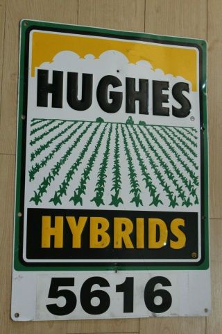 Vintage Hughes Hybrids Farm Ag Feed Seed Corn Advertising Metal Sign Embossed