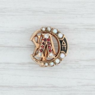 Lambda Chi Alpha Badge - 10k Gold Diamond Pearls Garnet Greek Fraternity Pin