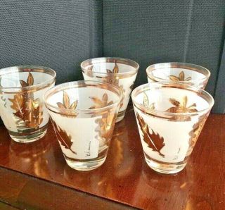 5 G.  Reeves Signed Mid Century Modern Gold Leaf Frosted Barware Glasses