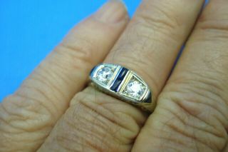 ANTIQUE ART DECO 18K WG DIAMOND AND SAPPHIRE RING - - SIZE 7 - - FILLIGREE MOUNTING 2
