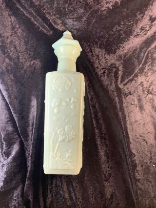 Vintage Jim Beam Liquor Decanter Bottle Stopper Jade Green Blue Milk Glass 1972 2