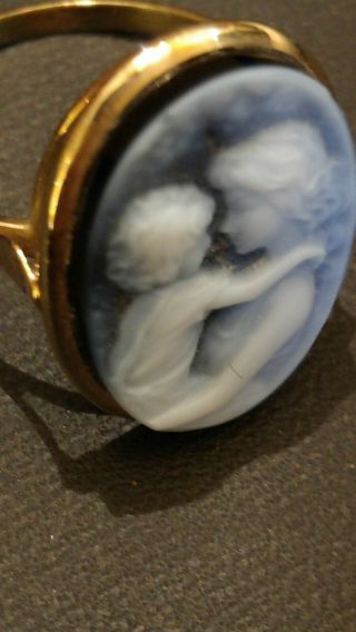 Italian Blue Cameo Ring Size 7 Mother And Child