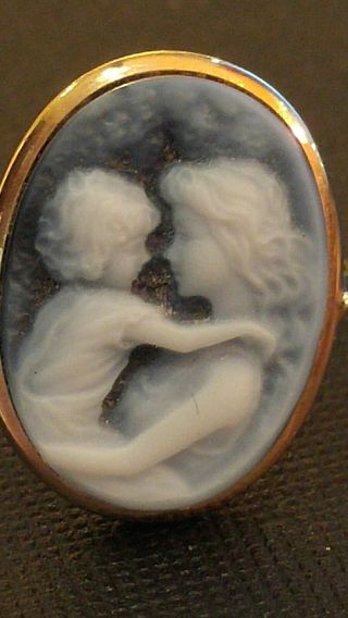 Italian Blue Cameo Ring Size 7 Mother and Child 3