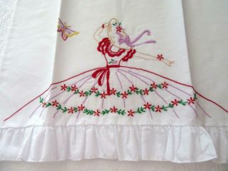 Vintage Estate Linens Hand Embroidered Pillowcase Old Southern Belle