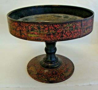 Antique 19th Century Kashmiri Turned Wooden Footed Bowl With Decoration