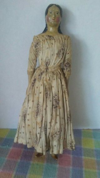 Antique Carved Wood And Cloth Doll