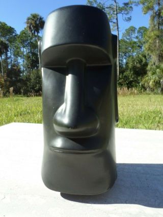 Vintage Easter Island Black Tiki Mug Ceramic Moai Statue Mid Century Bar Omc