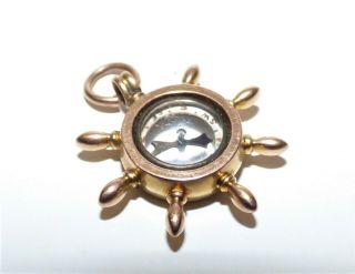 Victorian Rose Gold Compass Fob Pendant Charm Rock Crystal Ships Wheel Design
