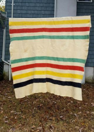 Vintage Hudson Bay Style Striped Wool Blanket