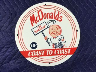 Vintage Mcdonalds Porcelain Gas Oil Service Station Burger Pump Plate Rare Sign