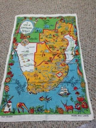 Vintage Webbs Pure Irish Linen Tea Towel - Map Of Southern Africa