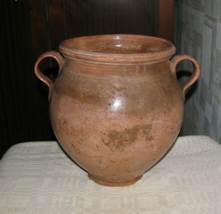 Antique Primitive Redware Pot Jar Crock Pottery Glazed Coral Lithuania Large Old