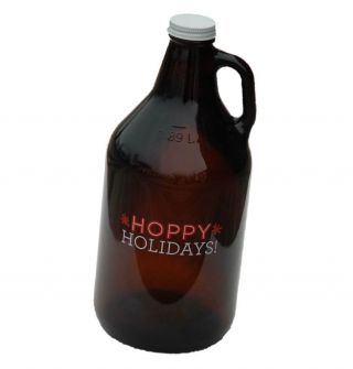 Libbey 64 Oz Hoppy Holidays Beer Growler 1/2 Gallon Made In Usa Amber Glass