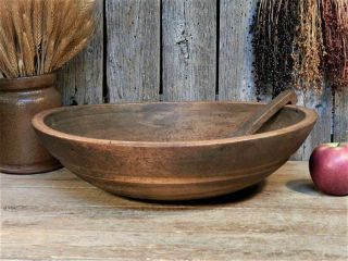 Aafa Early Antique Primitive Wooden Dough Bowl & Scoop