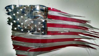 American Flag Rustic Wall Hanging.  Metal Worn Old Glory.  Powder Coated