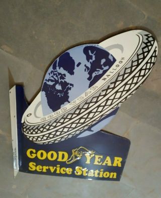 Porcelain Goodyear Service Station Sign Size 24 " X 36 " Inch 2 Sided Flange