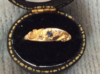 Antique Vintage 18ct Gold Sapphire & Diamond Gypsy Ring P.