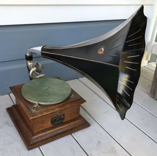 Antique Oak Vic II Victor II Talking Machine Phonograph & Horn 2