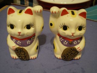 Welcome 4 " H Ceramic Maneki Neko Beckoning Lucky Figurine Cat Coin Banks