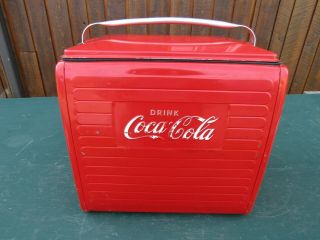 Old 1950s Red Coca Cola Cooler Chest With Lid Drink Soda Great Decoration