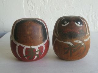 Fine Old Japanese Sosaku Kokeshi Wooden Hand Painted Doll Pair Signed By Artist