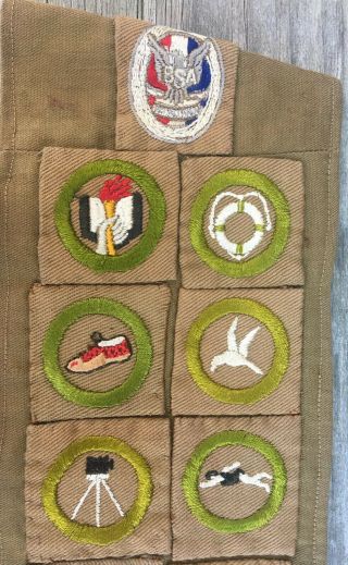 Vintage 1930 ' s 1940 BSA Boy Scouts Eagle Scout Sash W/ Merit Badges Patches 2