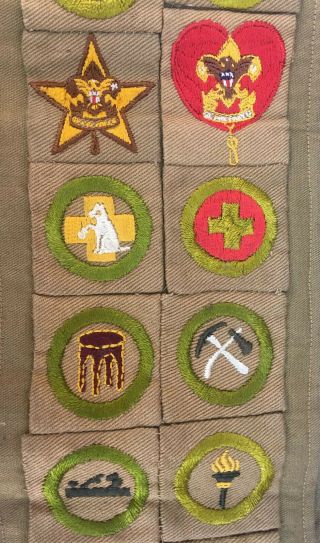 Vintage 1930 ' s 1940 BSA Boy Scouts Eagle Scout Sash W/ Merit Badges Patches 3