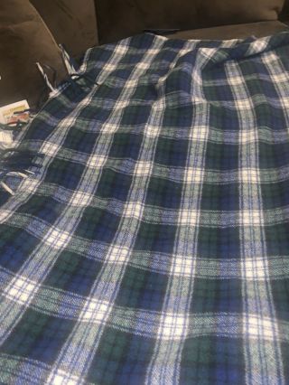 Pendelton Wool Blanket Plaid Blue Green Fringed Usa 63”x55”