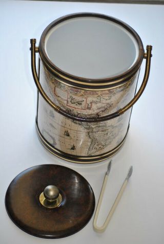Drulane Towle Vintage Ice Bucket Globe World Map Retro Vguc Bar Accessory