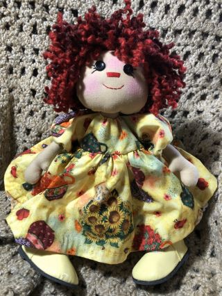 Sunflowers And Fall Folk Art Primitive Raggedy Annie Cloth Doll