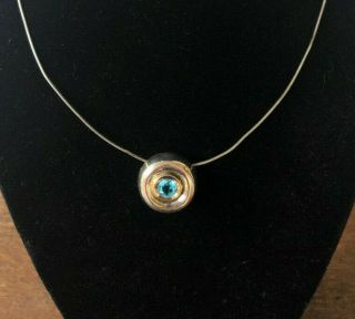 Robert Lee Morris Sterling Silver & 18k Yellow Gold Necklace W/ Aquamarine Drop