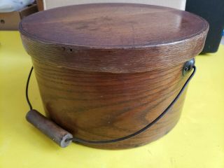 Large Antique Bentwood Shaker Pantry Box W/lid & Bail Wire Handle