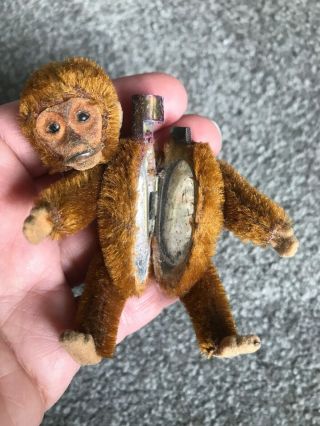 Antique Germany Mini Brown Schuco Jointed Monkey Powder Compact For Barbara