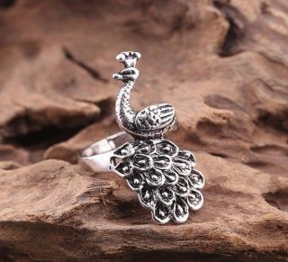 Stainless Steel Silver Cool Gothic Punk Biker Finger Peacock Ring 8.  6mm E - 25