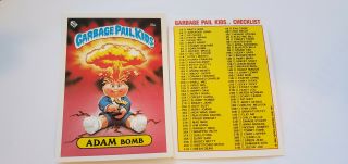 1985 1986 Topps Uk Mini Garbage Pail Kids Adam Bomb Card Checklist Back 8a