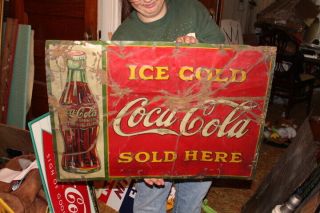 Vintage 1930 Coca Cola Bottle Soda Pop 28 " Embossed Metal Sign
