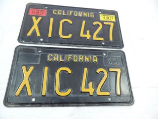 Vintage 1963 California Black & Yellow License Plate Matching Set Of Two Xic 427