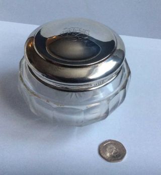 Top Quality Antique Hallmarked 1922 Solid Silver Lidded Glass Pot / Jar By D & F