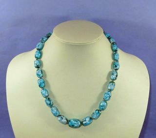 Vintage Bohemian (czech) Foiled Blue Bead Necklace - Art Deco.